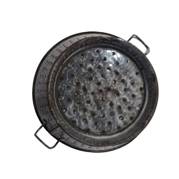 vintage Gray Graniteware Footed Colander Strainer Handles Enamelware 10 w x 4.5H - Picture 5 of 9